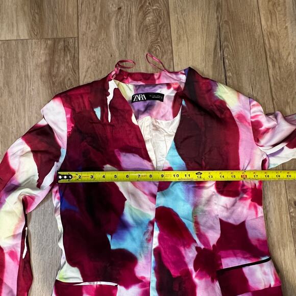 ZARA Women's Lapelles Tied Belt Jacket Printed Satin Blazer Size L - Picture 7 of 11